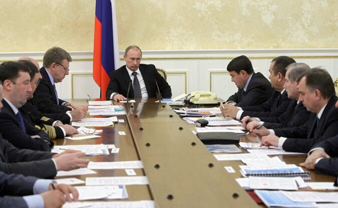Russia's Prime Minister Putin chairs a meeting with senior officials in Moscow